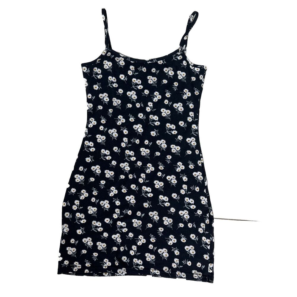 Edikted Ditsy Floral Mini Dress Black White Daisy Bodycon Ruched Camisole Casual - Picture 10 of 10